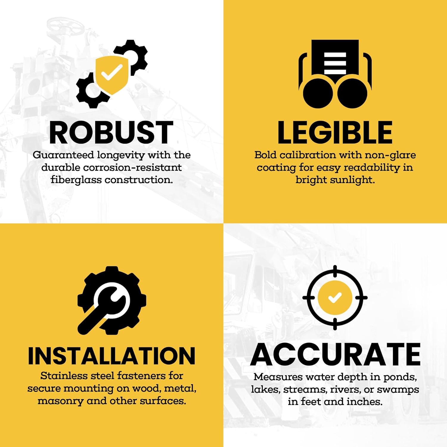 AdirPro 4" Wide Stream Gauge - Heavy Duty Fiberglass Depth Gauge - All Weather - 8-12' Range (100ths/10ths/feet)