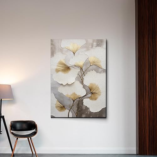 Miniatura 3 de Original Ginkgo biloba Print On Canvas, Modern Textured Gold Wall Art, Abstract Gold Leaves Print, Living room Wall Decor, Home Decor, Arts