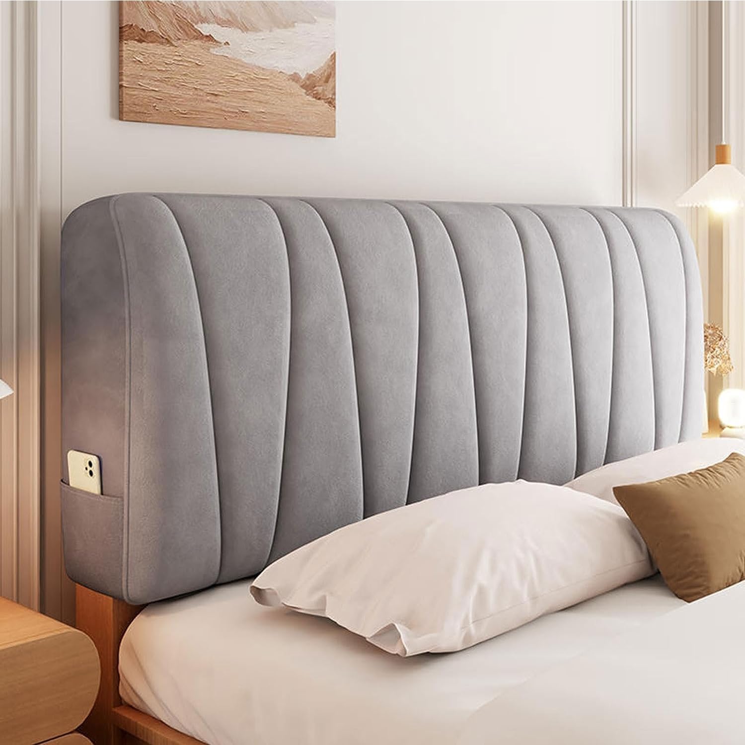 Copertura per testiera letto in velluto elasticizzato, morbido tessuto in velluto elasticizzato, imbottito, lavabile, all inclusive, antipolvere, copertura protettiva per testiera letto (colore