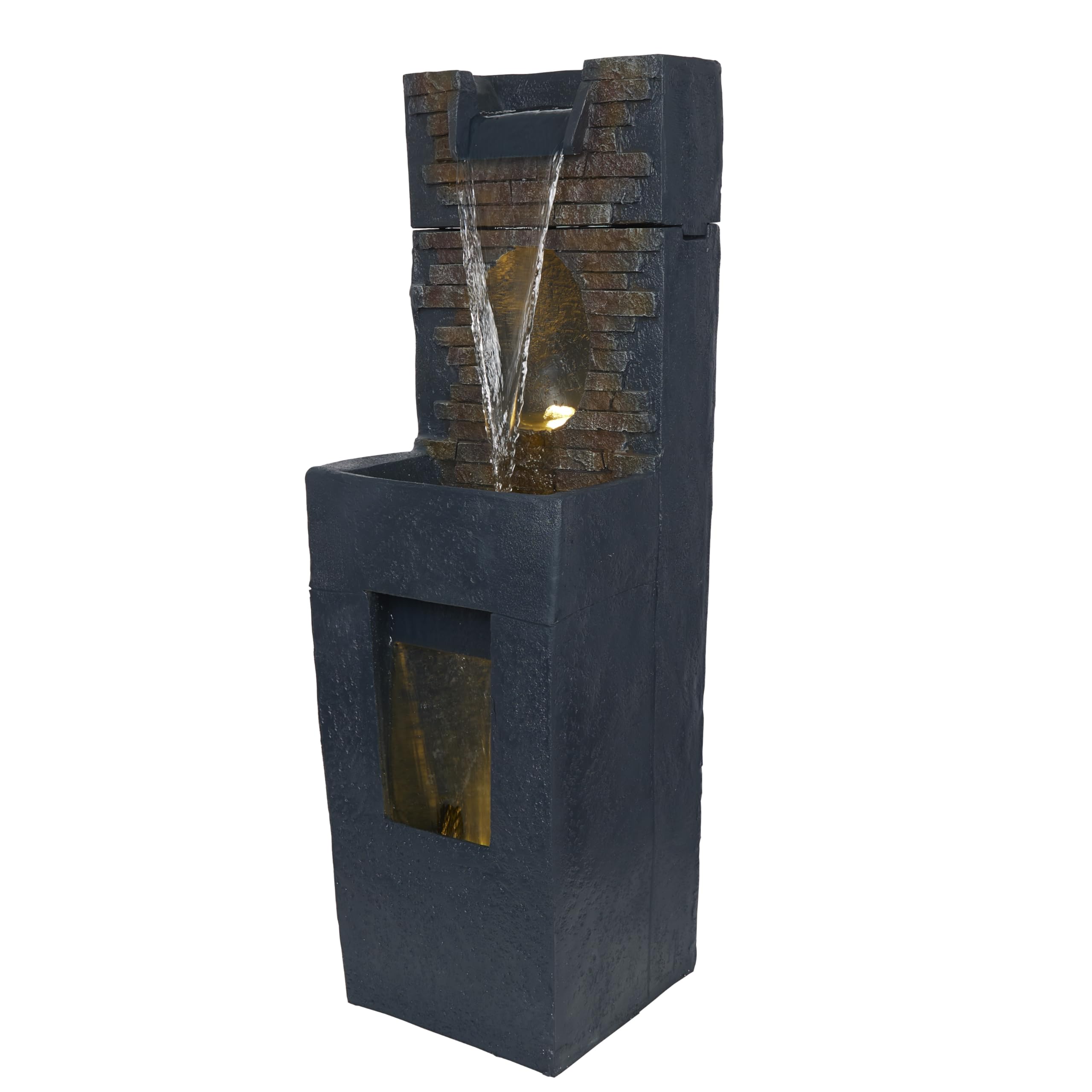 Alpine Corporation TZL398 40" Stone Wall Cascading Fountain with LED Lights, Elegant Outdoor Water Feature for Garden, Patio, Backyard &amp; Home Decor, Relaxing Waterfall Fountain, Gray
