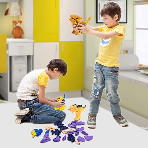 Miniatura 5 de Juguetes de dinosaurio para niños de 3 a 7 años, juego de construcción desmontable con taladro eléctrico, juguetes de construcción de aprendizaje