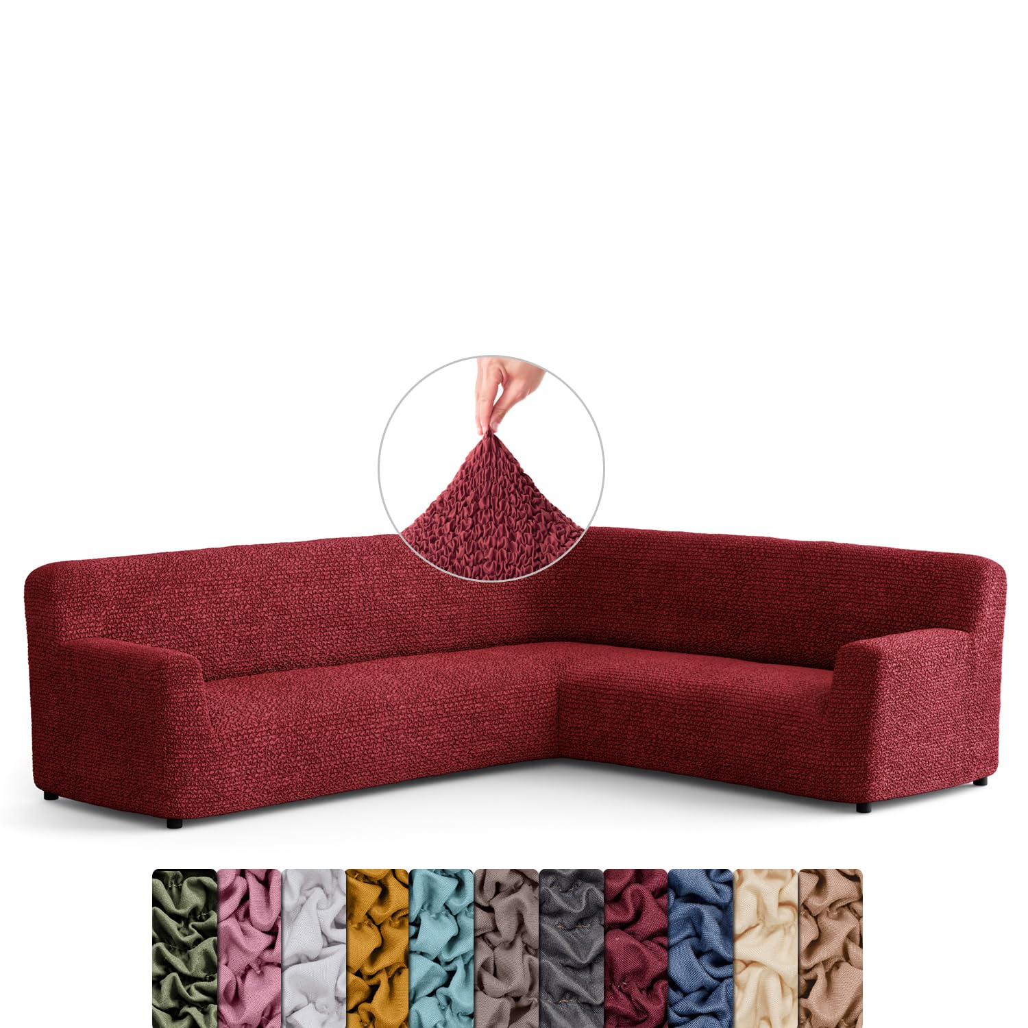 Menotti Corner Sofa Cover - Corner Couch Cover - Soft Polyester Fabric Slipcovers - 1-piece Form Fit Stretch Sectional Sofa Slipcover Furniture Protector - Microfibre - Bordeaux (Corner)
