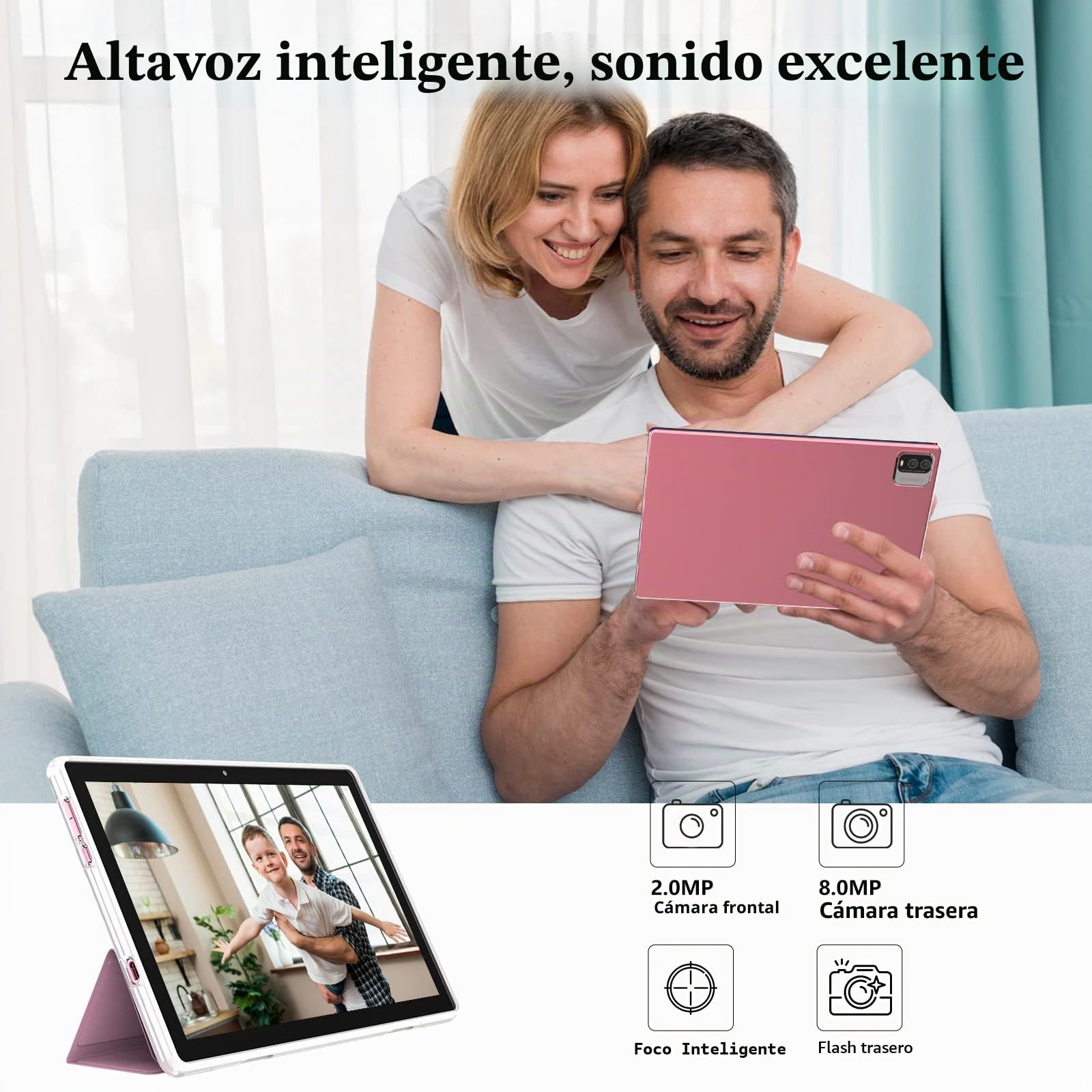 NOVOJOY Tablet 10.1' Android 11 OS,tabletas 2 en 1 con teclado,mouse,estuche,lápiz,64 GB ROM+4 GB RAM,8 MP cámara dual,procesador de cuatro núcleos,batería de 6000 mAh,1280 x 800 FHD,rosa/niña)