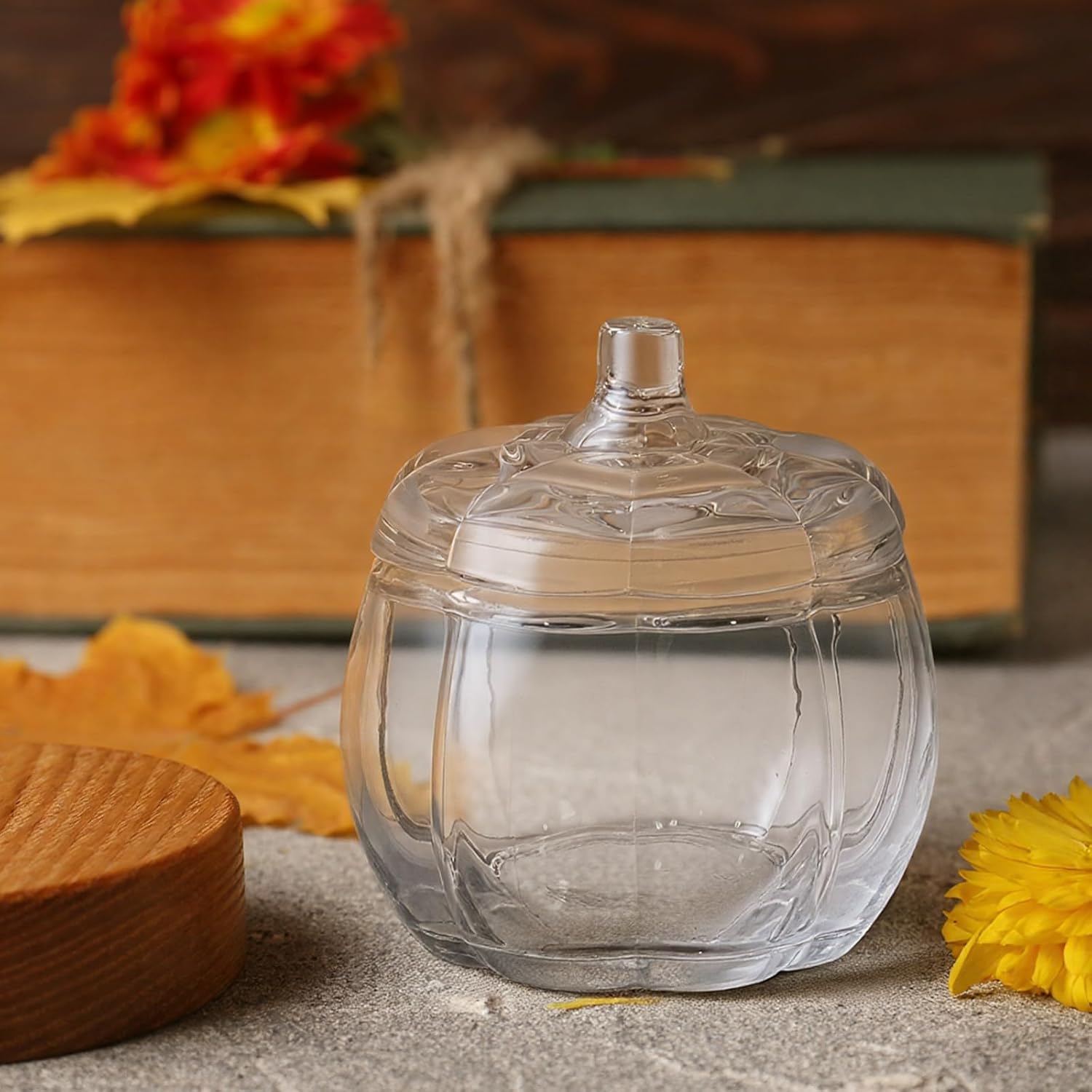 6 Pcs Glass Pumpkin Container Candle Jar for Making Candles Glass Pumpkin Candle Jars with Lids for DIY Candle Gifts Fall Halloween Thanksgiving Table Decorations