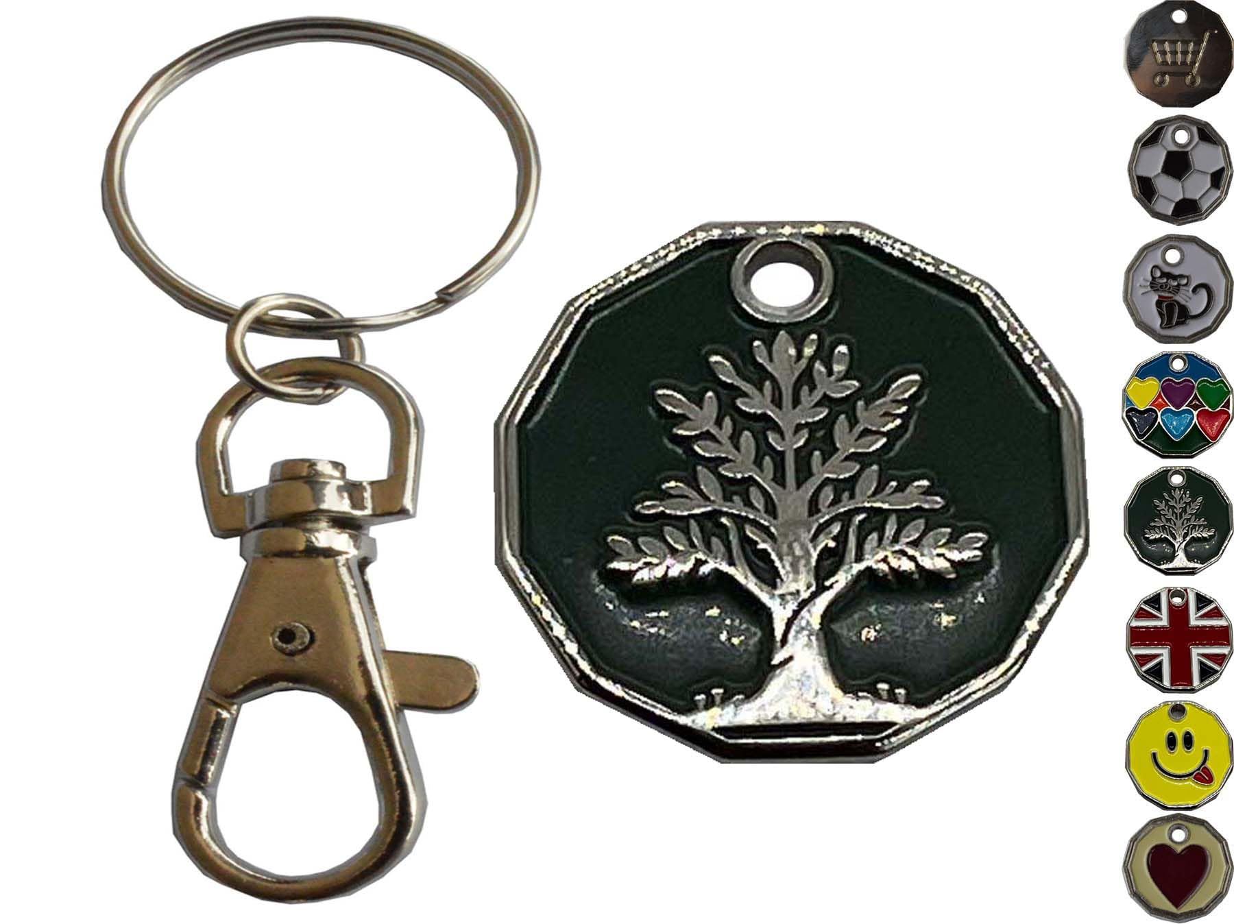 ROKEL Trolley Token Keyring 1Pc – £1 Coin Shape Tokens Key Rings for Shopping Trolleys, Supermarkets, Gym Lockers, Reusable, Lightweight & Handy Keychain (1, Tree of Life)