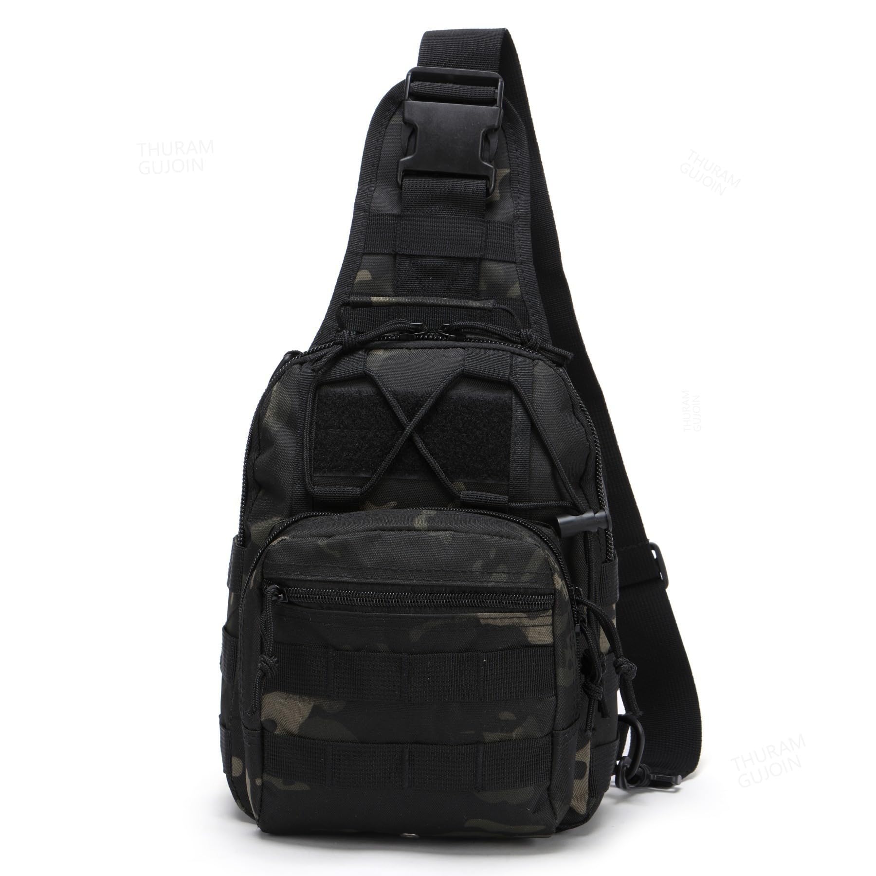 Mochila Táctica Bandolera Hombre, Bolso Militar Sling para Outdoor, Senderismo, Deporte y Uso Diario (Negro camuflaje)