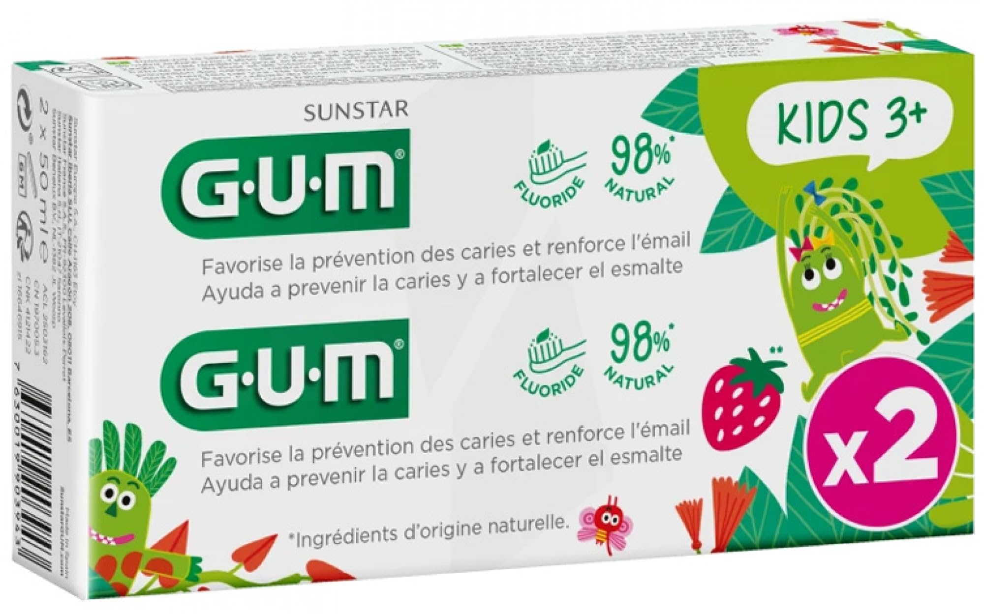 GUM Kids Toothpaste Fluoride for Ages 3+ - Pack of 2 x 50 ml