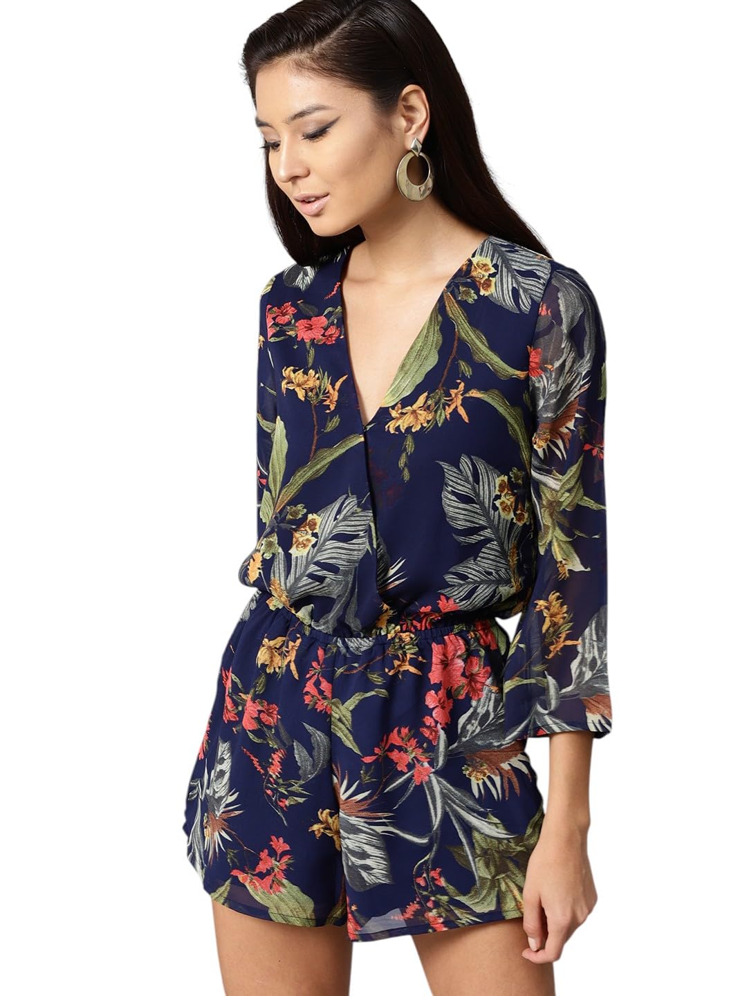 Navy Tropical Wrap Romper