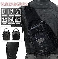 Vista 3 de Mochila táctica 1000D Molle Militar Mochila Pesca EDC Bolsa de hombro para Range Camping Senderismo Ciclismo, Bolso táctico para el pecho-negro Cp