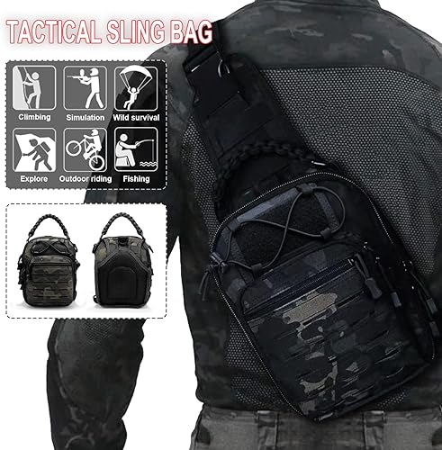 Miniatura 3 de Mochila táctica 1000D Molle Militar Mochila Pesca EDC Bolsa de hombro para Range Camping Senderismo Ciclismo, Bolso táctico para el pecho-negro Cp