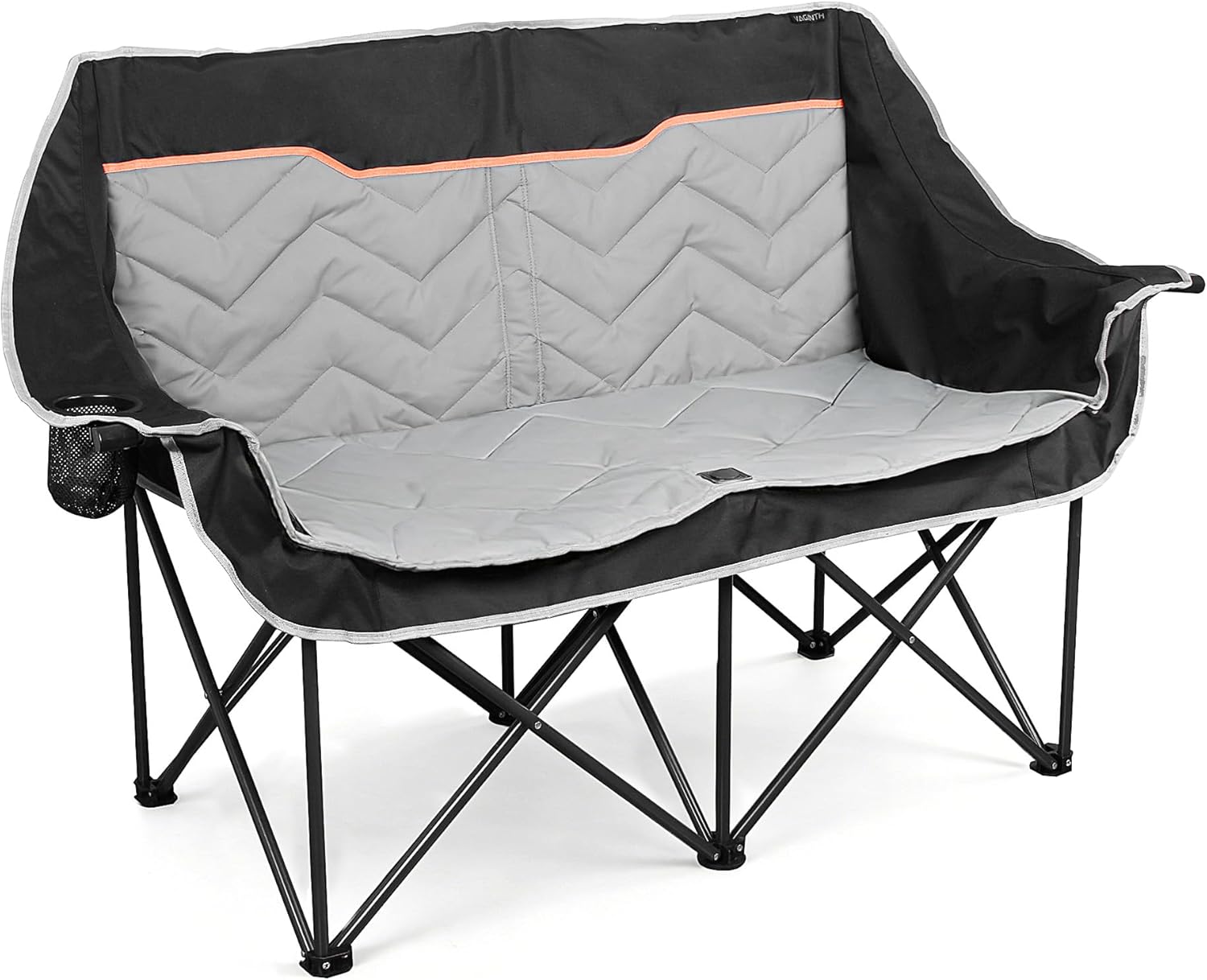 Double Camping Chair, Padded Loveseat Camping Couch, Oversized 2 Person Camp Chairs with Carry Bag,Heavy Duty Folding Lawn Chair for Adults Portable Outdoor Folding Sofa for Patio Backyard, Black