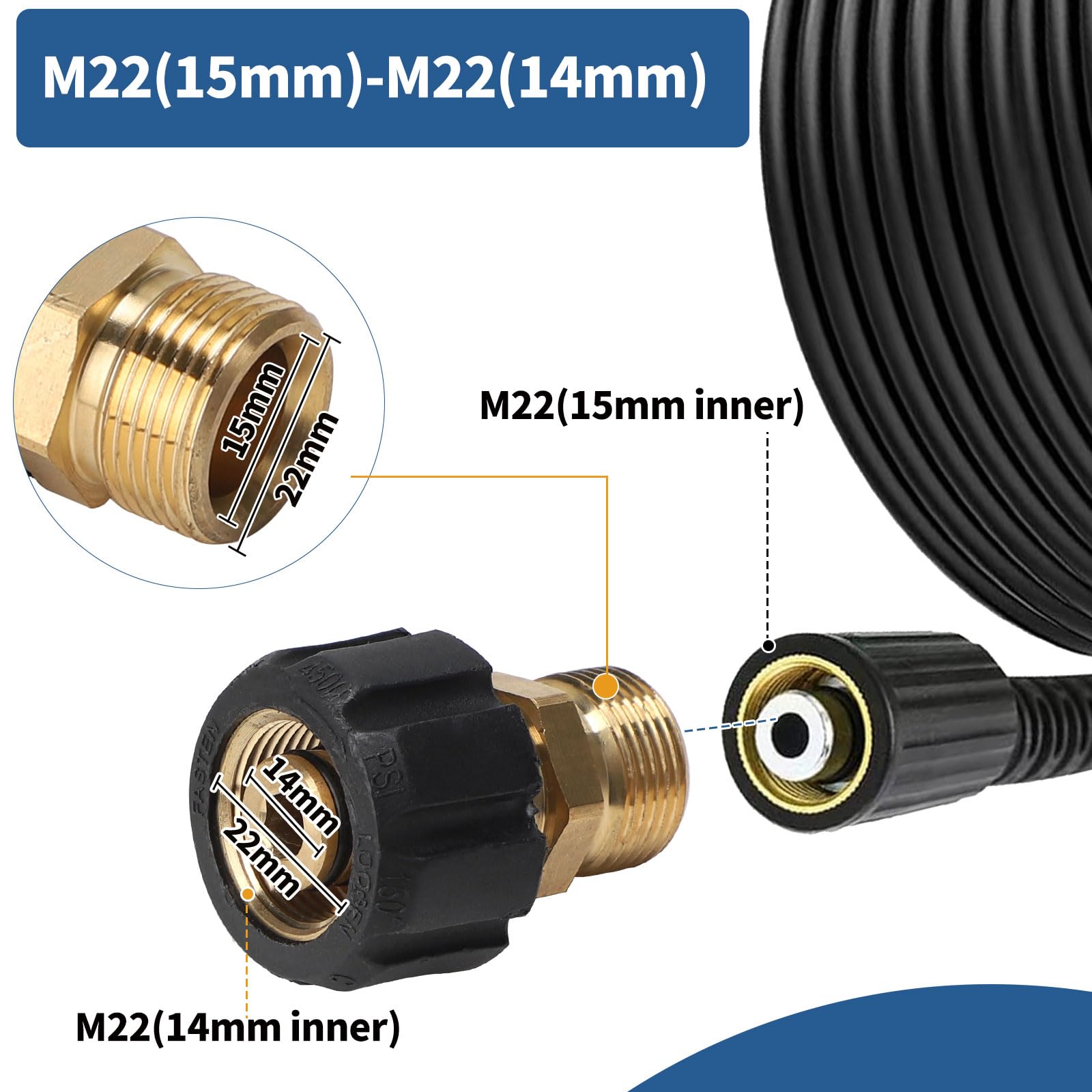 SWAWIS 8 Pezzi Set di Adattatori per Idropulitrici, da Filettatura Femmina M22-14 Mm A Filettatura Maschio, Attacco Rapido da 3/4 di Pollice per Tubi E Pistole per La Pulizia di Tubature