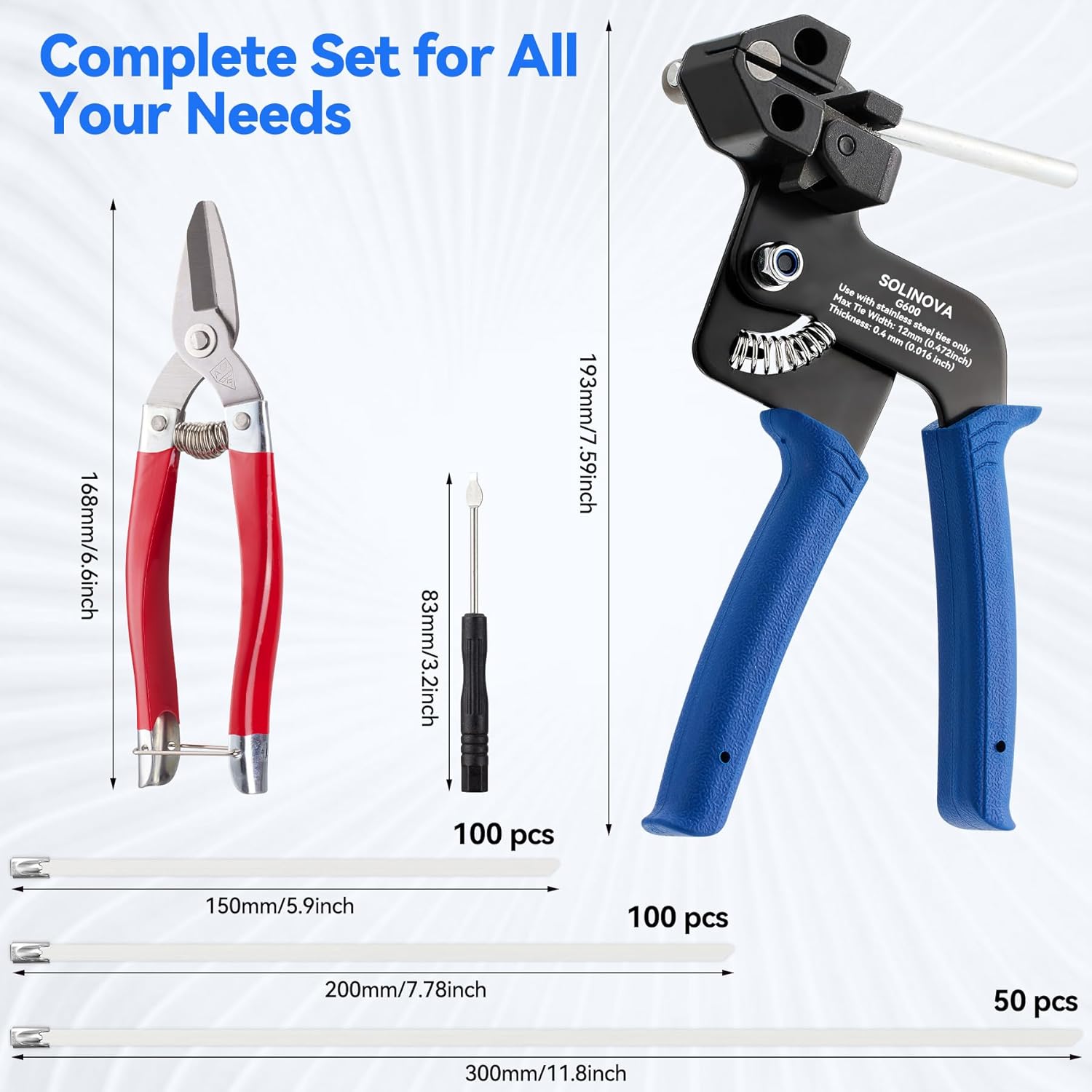 Stainless Steel Cable Tie Gun Metal Zip Cutter Heavy Duty Outdoor, 250PCS 304 Metal Zip Ties Adjustable Fastening Cutting Tie Tool Sets for Vehicles Exhaust Wrap Wire Fence Chicken Coop