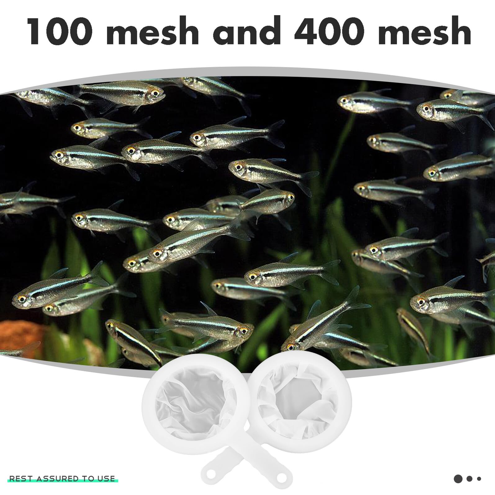 Aquarium Fischernetze Feinmaschig und Pp und Polyester 2 Stück-Pack Hohe Belastbarkeit (100 und 400 Mesh) Weiß Einfach zu Verstauen für Aquarien und Garnelen