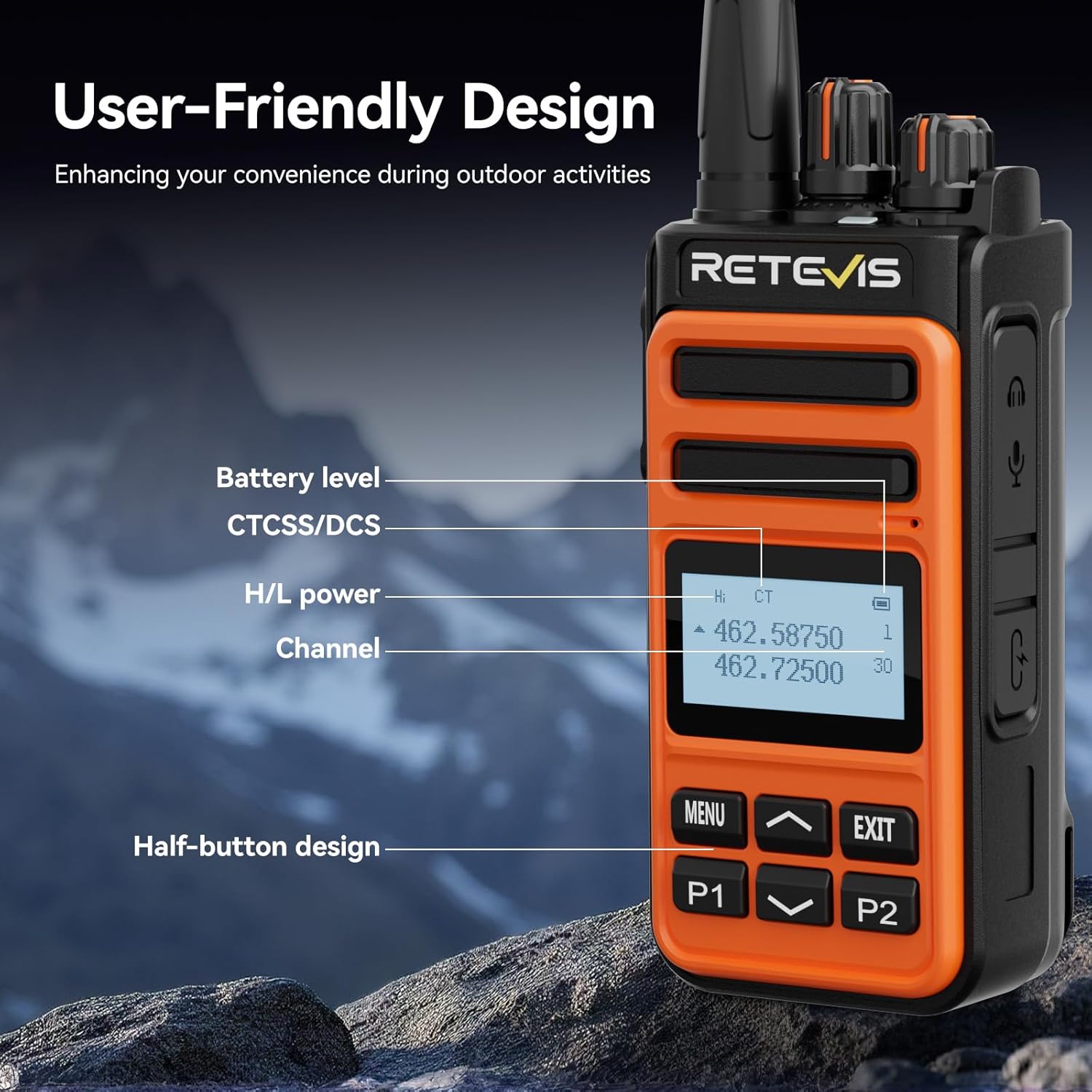 Retevis C6B 2 Way Radio, GMRS Two Way Radio, Rechargeable USB-C, Fast Charging, LCD Screen, Repeater Capable, NOAA,Emergency Alarm, Survival Walkie Talkies for Outdoor Camping Hiking