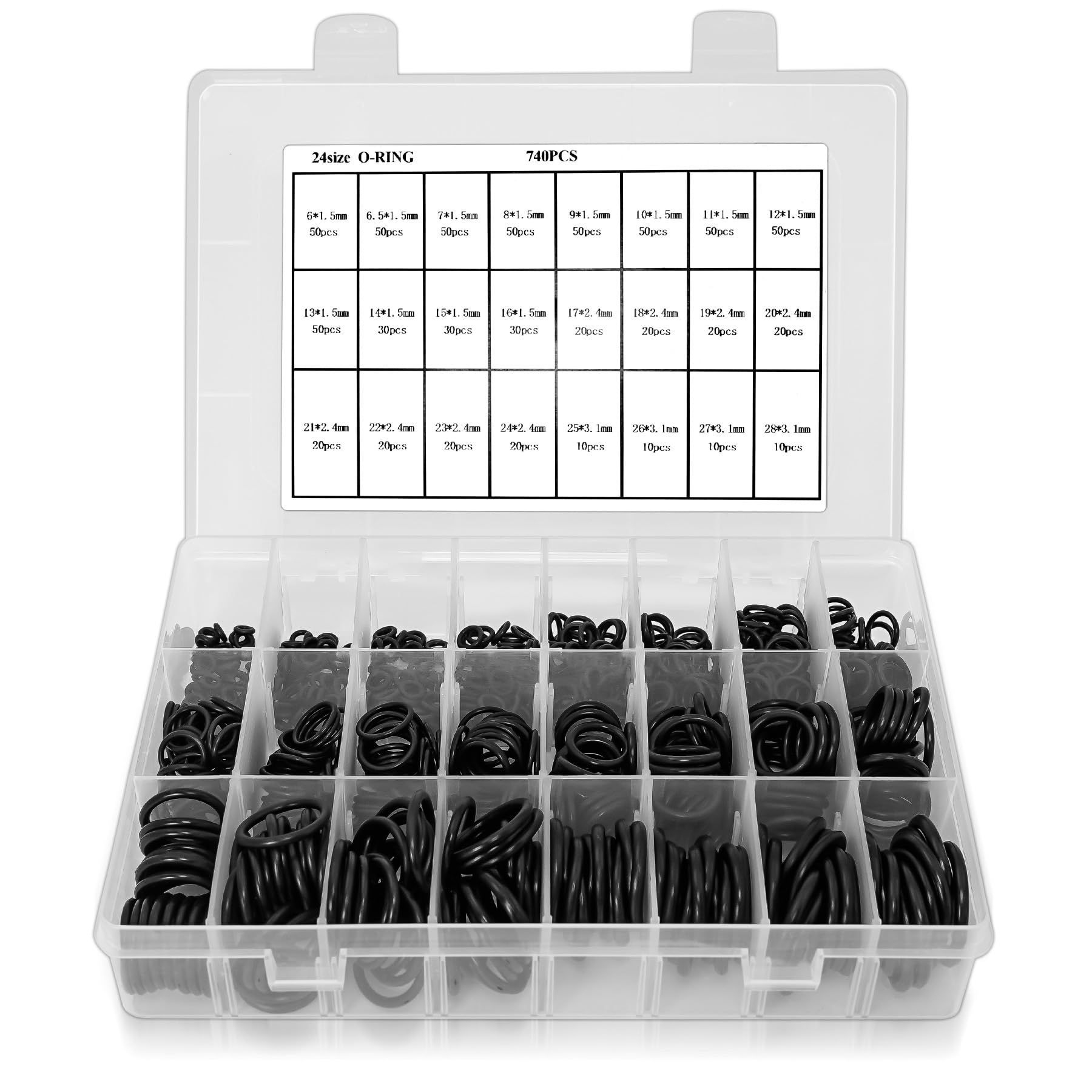 O-Ring Sortiment Kit – 1200 Stück, 24 Größen, NBR-Gummi, Mit 4 Haken – Für Auto, Wasserhahn, Hochdruckreiniger & Sanitär
