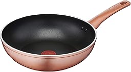 Lagostina Copper Non-Stick Aluminium Wok Ø 28 cm with Copper Effect Exterior, Gas Pot and Oven, Easy Titanium Coating, Ergonomic Bakelite Handle