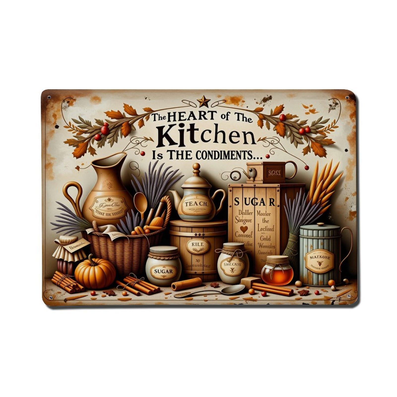 Enderetf Vintage Kitchen Condiments Still Life Tin Sign Retro Metal Wall Decor Metal Poster, Home Bar Garage Man Cave Cafe Indoor & Outdoor Decoration 8X12inches
