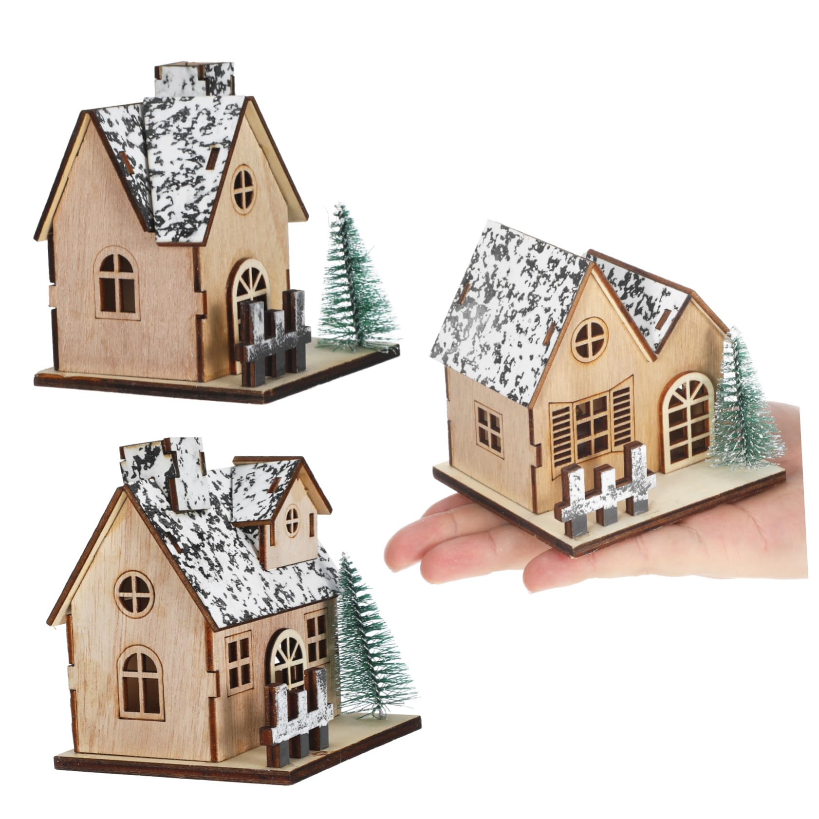 SUPVOX 3pezzi Casetta di Natale in Legno Illuminata LED Set di Villaggio Natalizio Mini Case per Decorazioni Artigianali Esposizione di Villaggio Natalizio