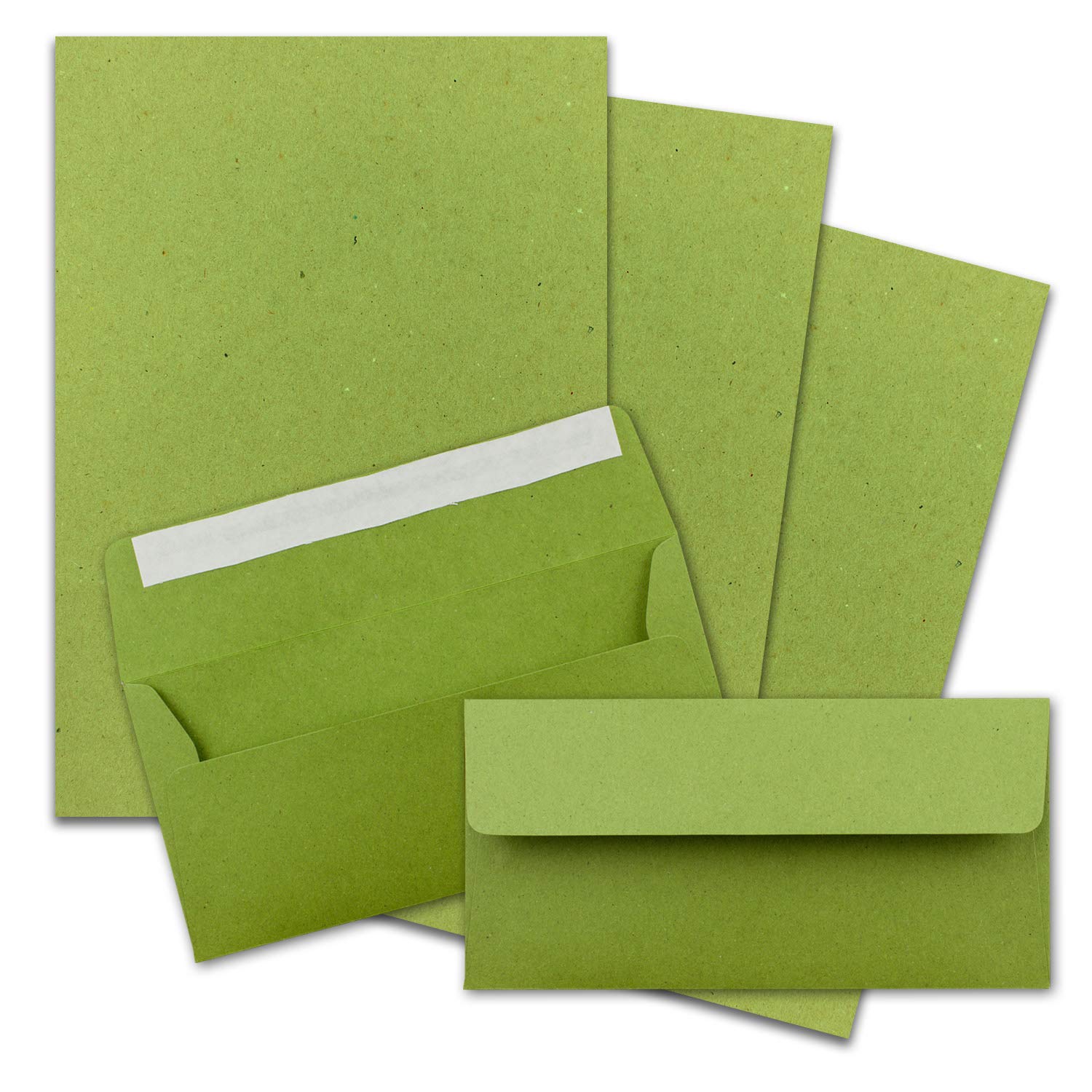 Juego de 250 papel de carta DIN A4 con sobres DIN largos, cierre adhesivo sensible a la presión, papel de estraza, verde claro, papel para escribir reciclado con sobres FarbenFroh by GUSTAV NEUSER