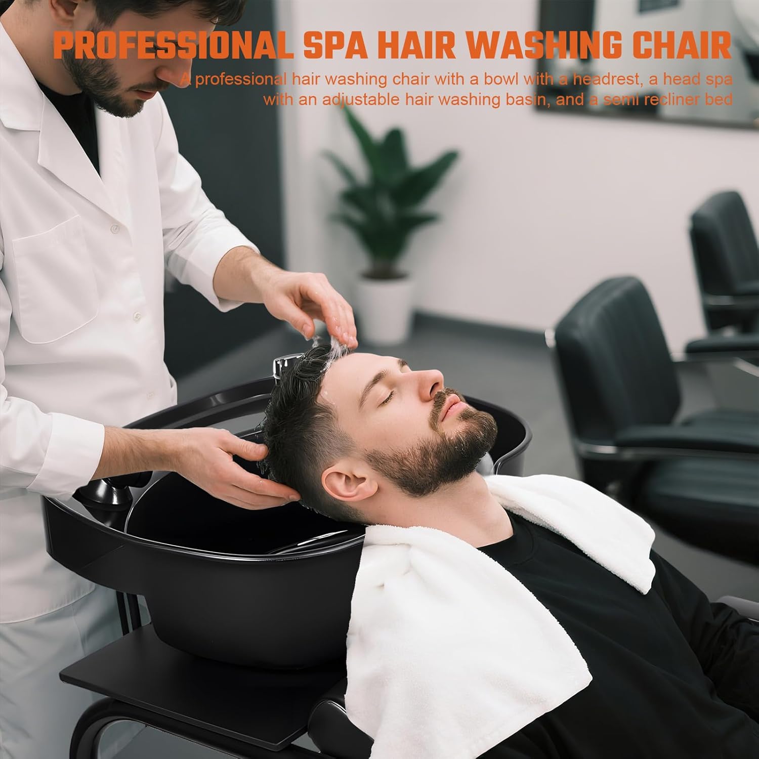 cdar Shampoo Bowl and Salon Chair Set for Salon | Hair Washing Station with Ergonomic Backwash Chair Heavy-Duty Wooden Base & Faux Leather for Barbershop Beauty SPA Home Use