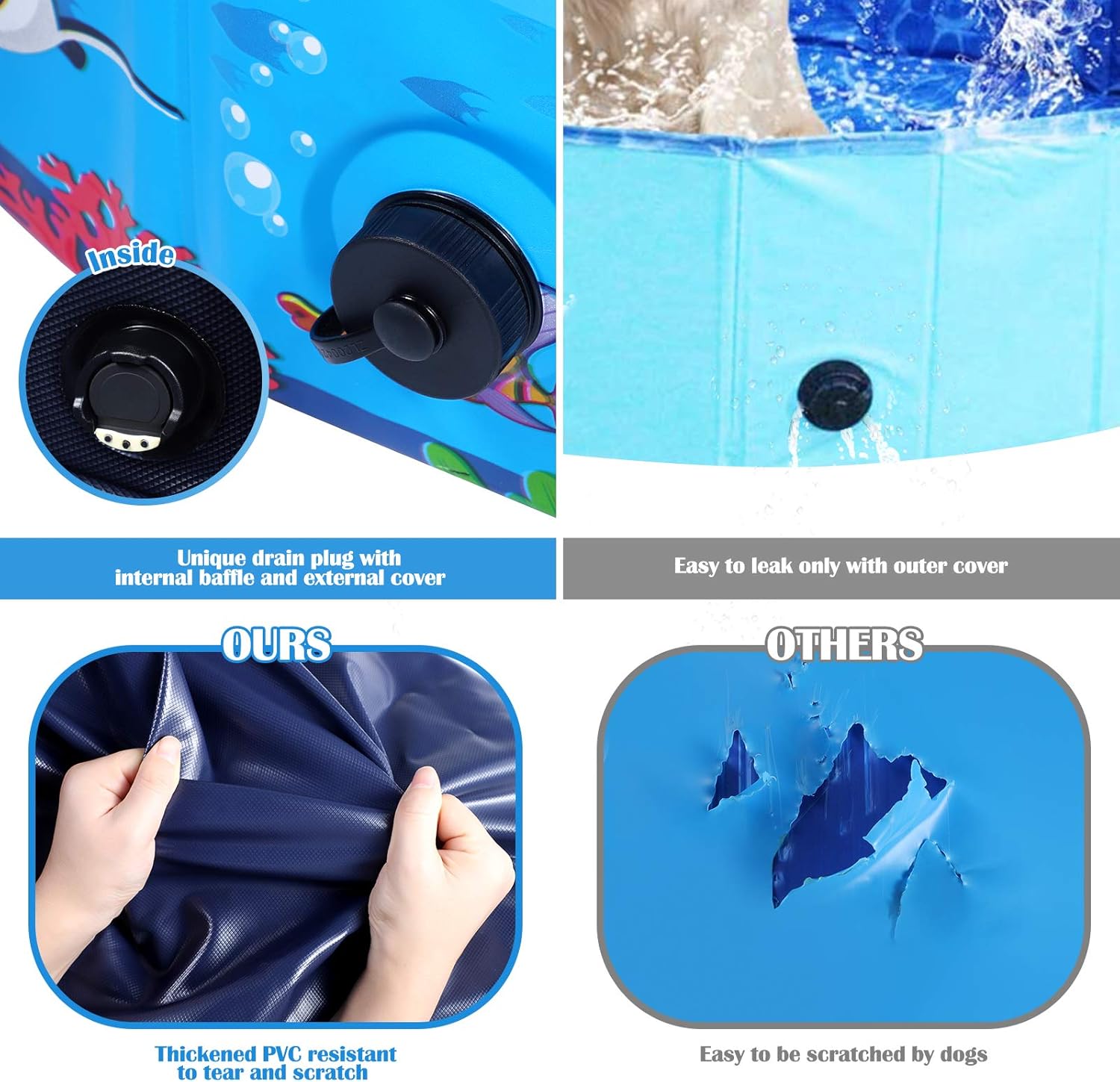Unomor Foldable Dog Pool - Pet Pool with Pet Brush Chew Toy and Storage Bag - Portable Dog Bathing Tub for Large Small Dogs Kiddie Pool for Kids Toddler Two Large Size ( 47'' x12'' /63'' x12'' ) : Pet Supplies