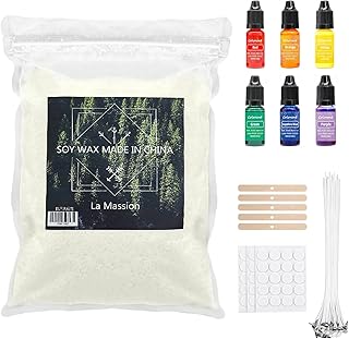 ePicsoa Kerzen Selber Machen Set, 500g Sojawachs für Kerzen, 6 Kerzenwachs Farben (je 10ml), 50 Kerzendochte, 60 Aufkleber, 5 Dochthalter, Soy Wax für Candle Making, Kerzenfarben für Diy Kerze
