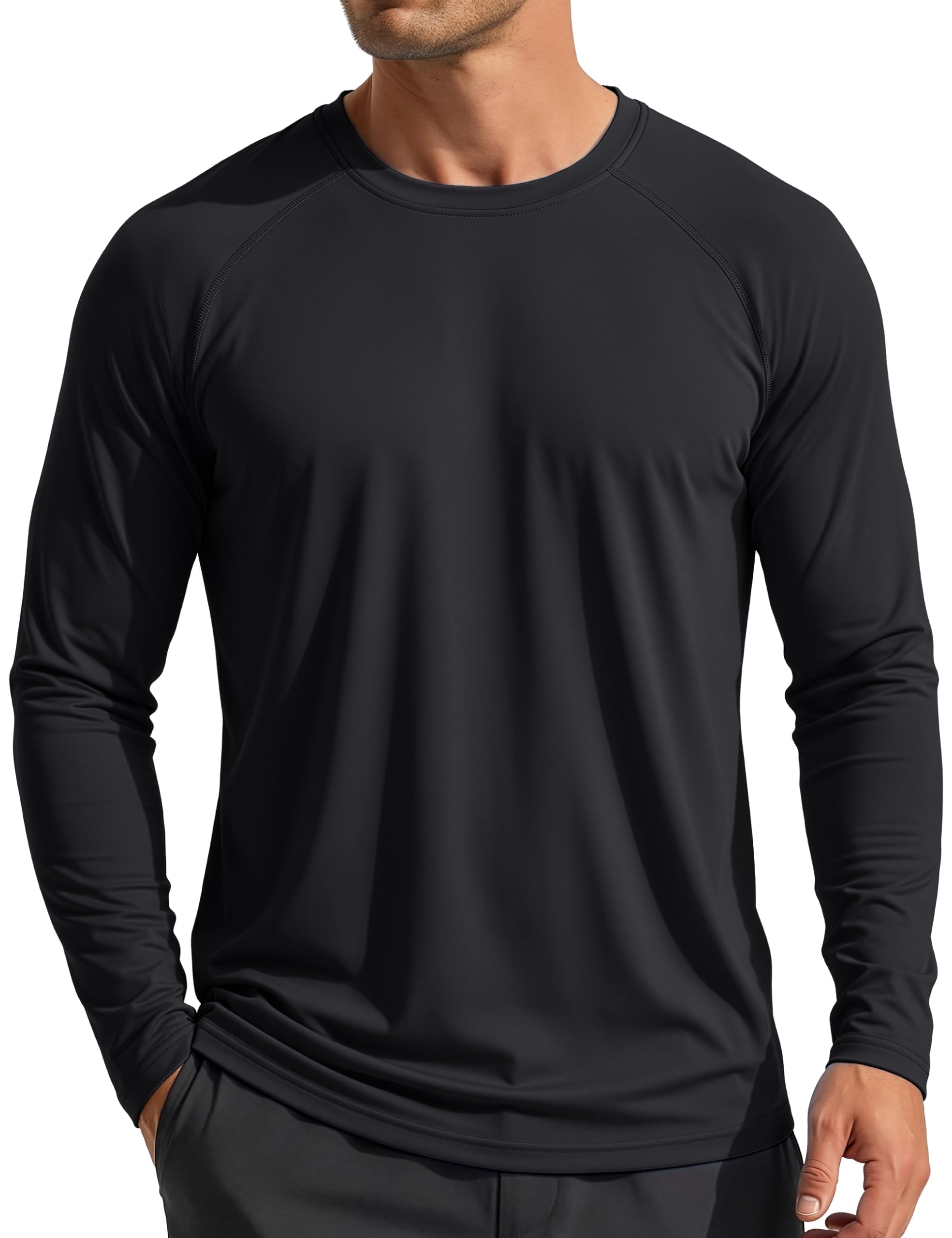 MAGCOMSEN Herren Langarmshirt UPF50+ Schnelltrocknend Funktionsshirt Raglan | Leicht Weich Sonnenschutz Quick Dry|Basic T-Shirt Etikettenlos|Laufen Wandern Outdoor