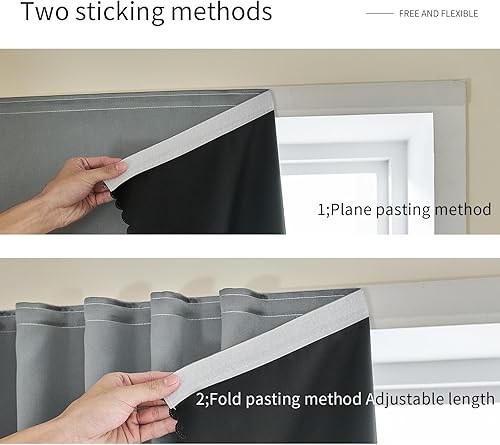 Miniatura 7 de Cinta mágica adhesiva en cortinas portátiles para ventanas, cortinas opacas para dormitorio, cortinas opacas térmicas, sin taladro, oscurecimiento