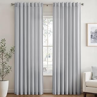 EMEMA Gray Privacy Sheer Curtains 2 Panels W52xL72 Inch Light Filtering