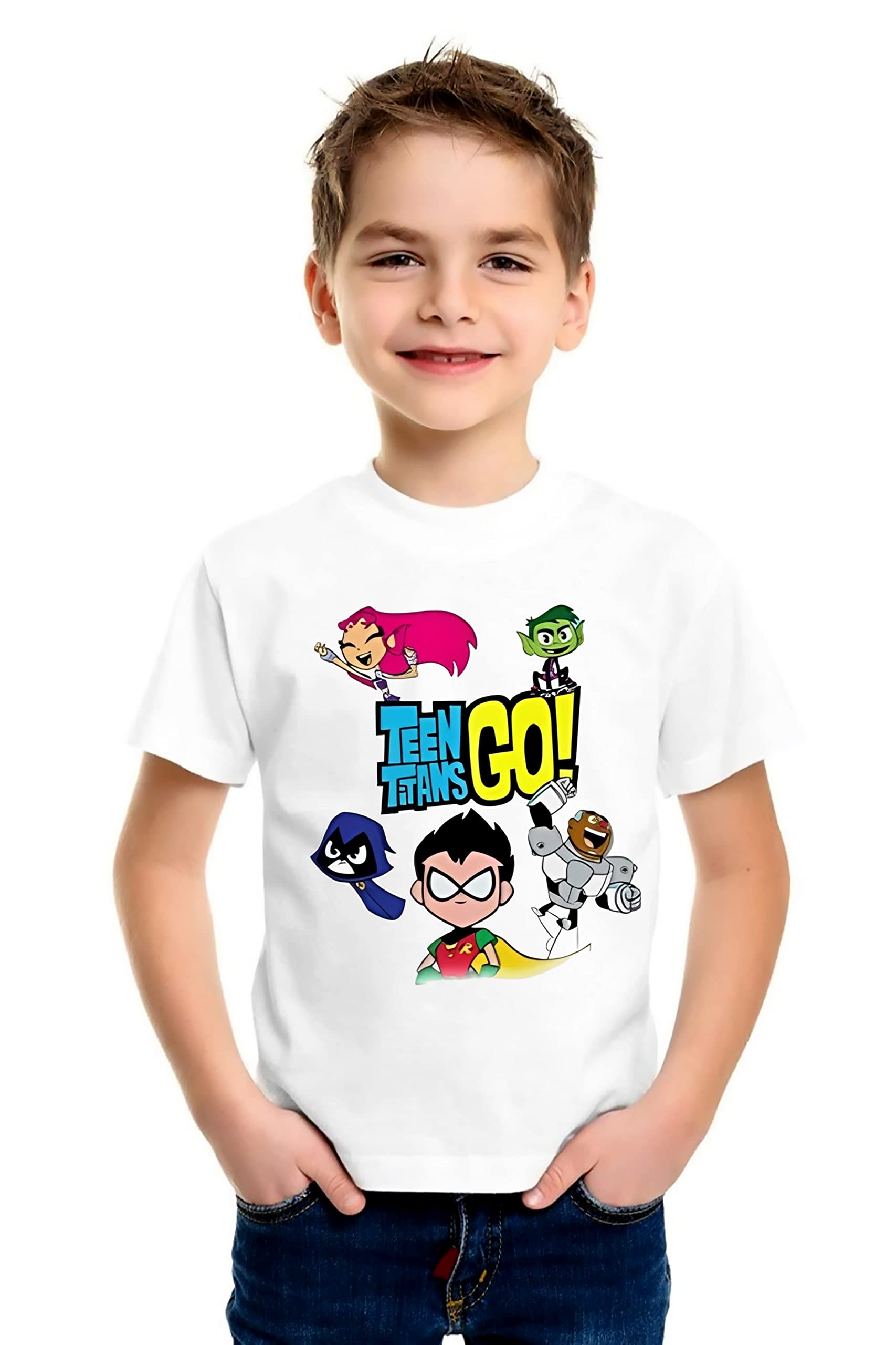 RAVI Enterprises Anime Printed T Shirt for Boys Kids & Children Round Neck Half Sleeve Regular Fit White D20
