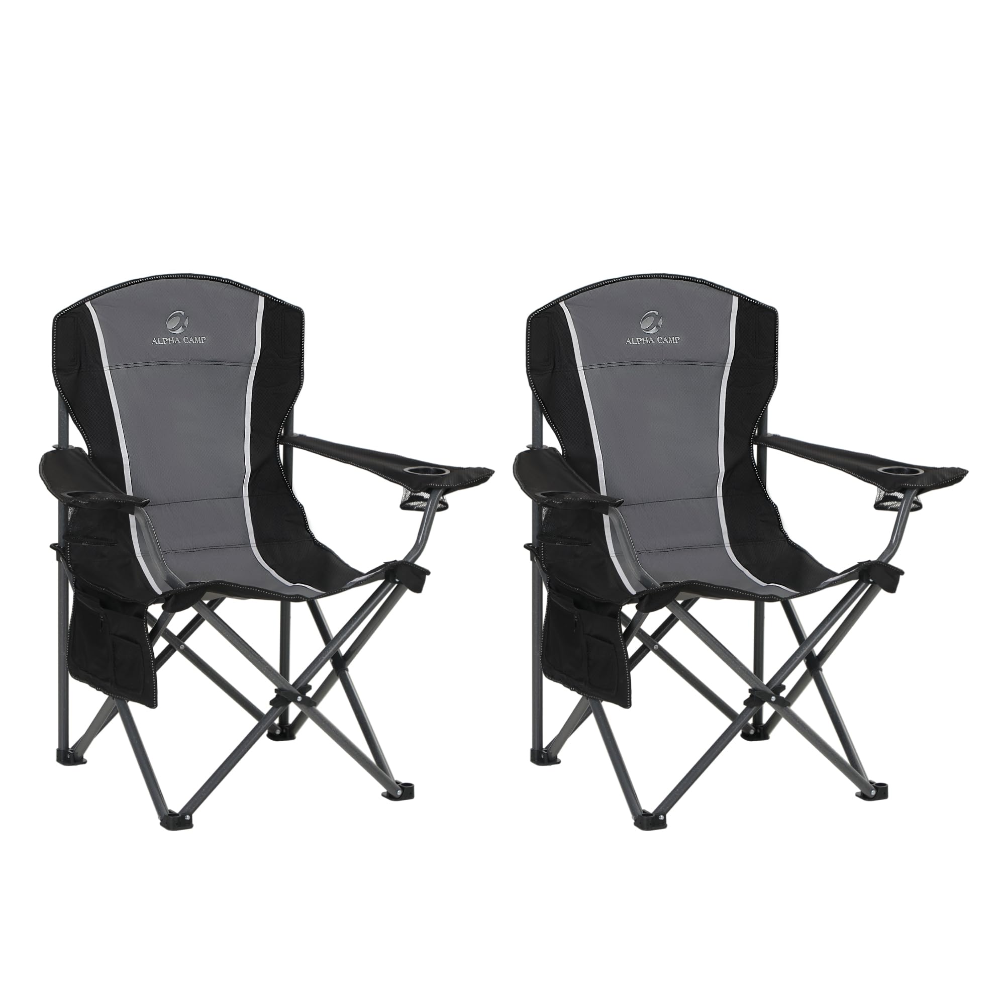 LETS CAMP Oversized Outdoor Folding Camping Chair 2 Pack Heavy Duty Arm Chairs with Cup Holder and Storage