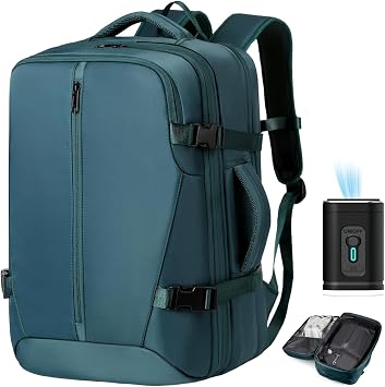 Vacuum Seal Backpack Travel with Pump, Expandable Vacuum Backpack with Air Compression System, Airback Vacpack TSA Lock Water Resistant Carry-On Luggage Blue