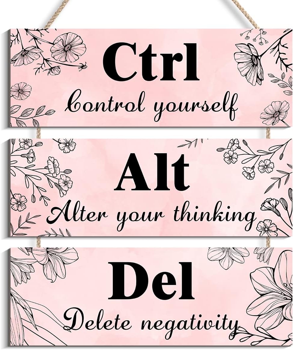 Ctrl Alt Del Wall Decor, Control Yourself Alter Your Thinking Delete Negativity Office Decor Motivational Wall Plaques with Sayings Wooden Wall Hangings for Home Office (Pink) Ctrl Alt Del Wall Decor, Control Yourself Alter Your Thinking Delete Negativity Office Decor Motivational Wall Plaques with Sayings Wooden Wall Hangings for Home Office (Pink)