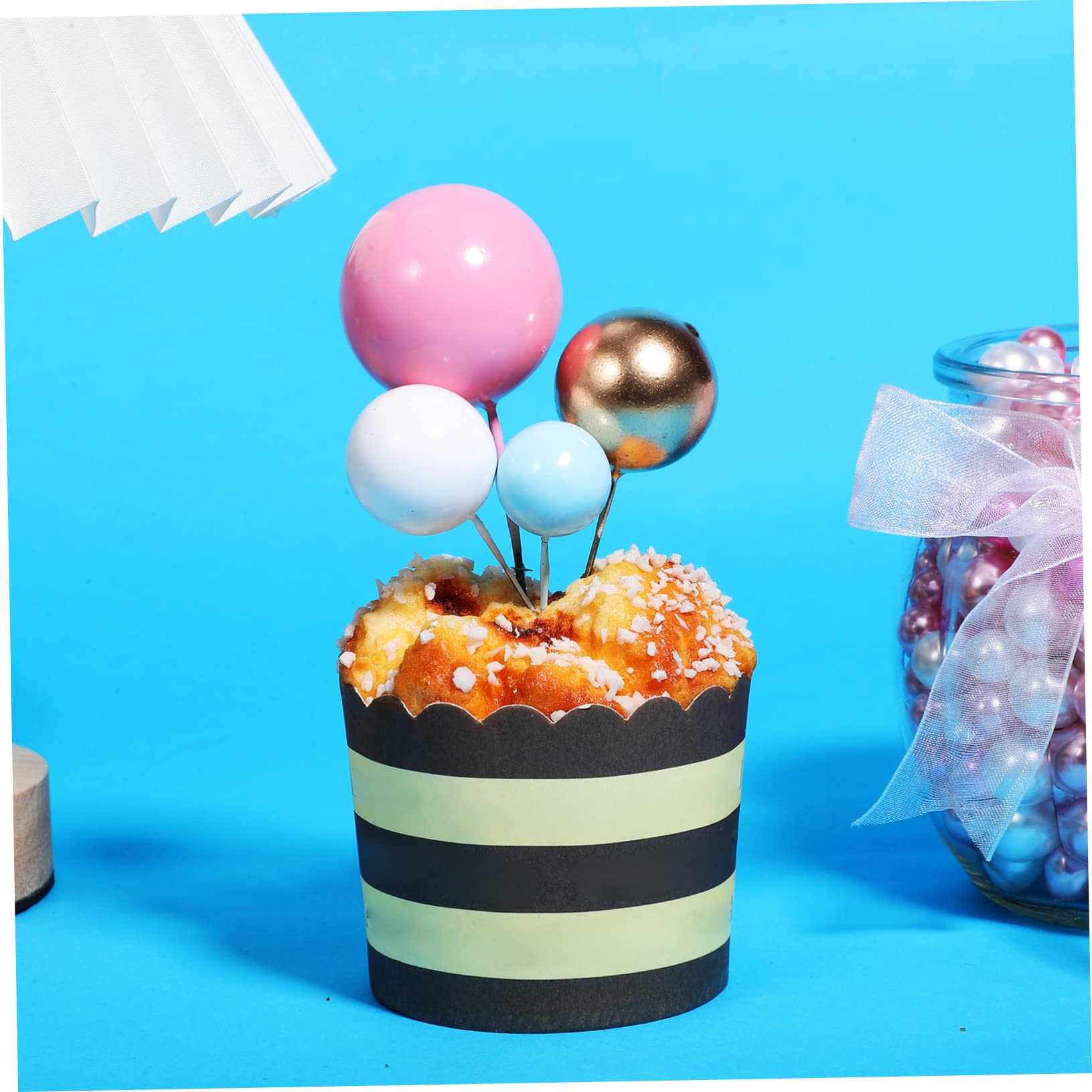Abaodam 120 Pz Palline di Schiuma per Torta Cake Topper con Mini Palloncini per Torte da Festa Inserti per Torte Nuziali Topper Torta Palla Mini Torte Bambino Perla Buon Compleanno