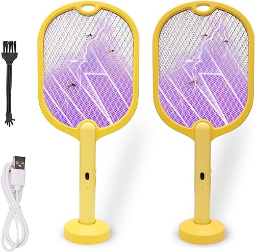 Matamoscas eléctrico grande recargable por USB de 20 pulgadas con base de soporte, lámpara de trampa de mosquitos, 3 capas de malla de seguridad