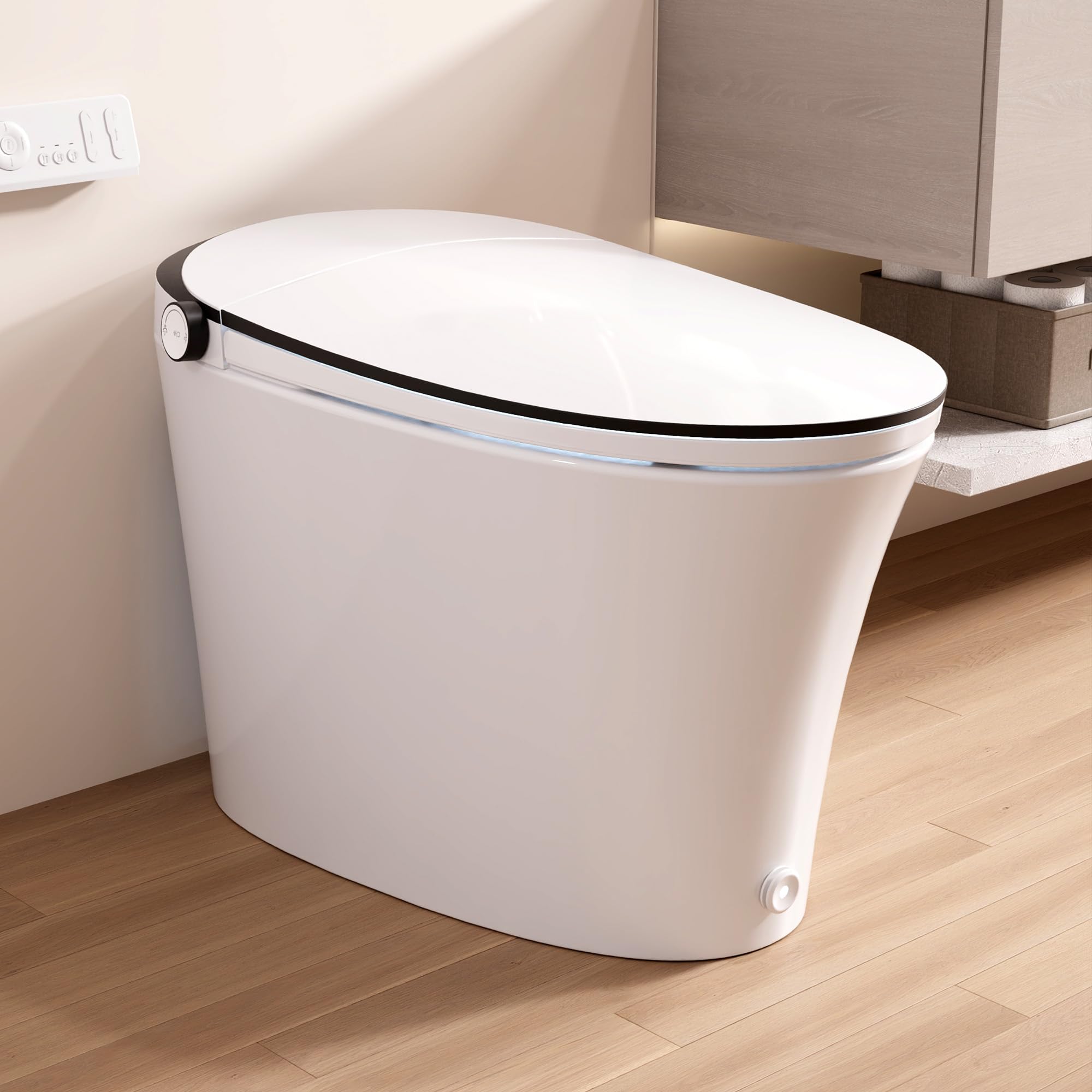 DeerValley Smart Toilet One Piece Tankless Toilets with Bidet Built in 1.28GPF Auto Flush Foot Kick Blackout Flush Warm Water and Air Dryer Heated