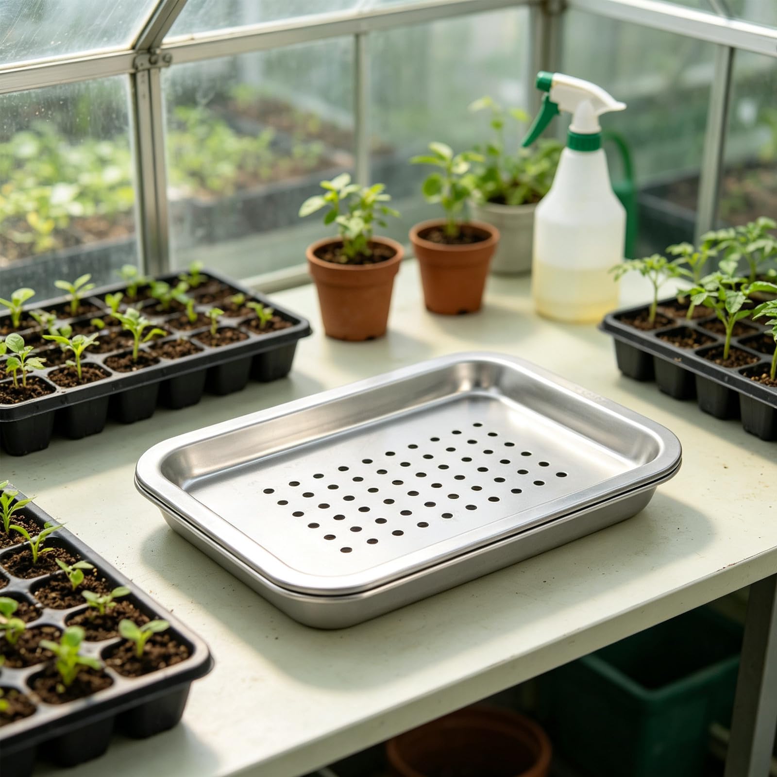 Abaodam 2 Set Vassoio di Germinazione in Acciaio Inox Argento, Set da 2