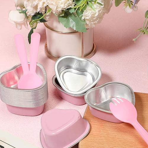 Miniatura 5 de Mini molde para tartas de corazón para el día de San Valentín con tapas y cucharas de plástico para tartas de 1.86 onzas  1.9 fl oz, mini moldes de