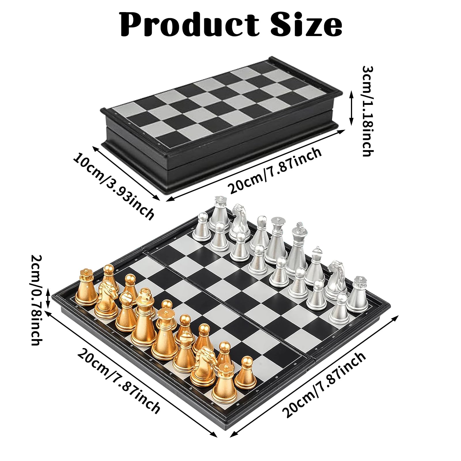 Schachspiel Magnetisch, 20 X 20CM Mini Schach, 3-in-1 Reiseschach Klein, Schachspiele für Kinder, Schachbrett Einklappbar, Geeignet für Kinder und Erwachsene, Partys und Reisen