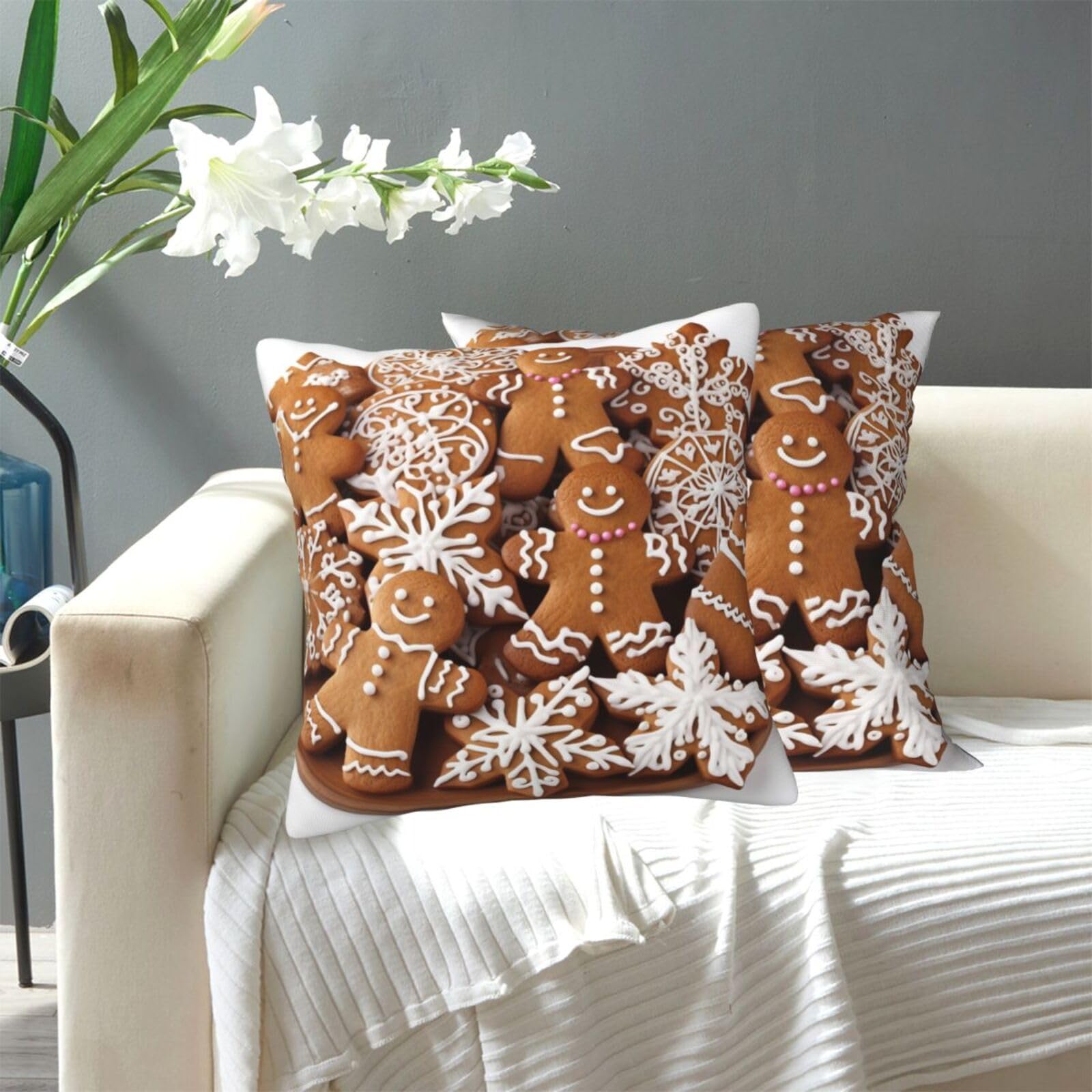 FekiLoot Decorative Throw Pillow Covers Modern Farmhouse Pillowcase Double Sided Cozy Cushion Cover for Sofa Couch Bed 18"X18" Gingerbread Cookies