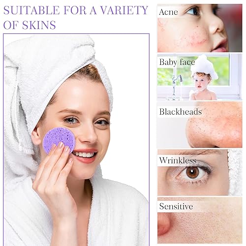 Vista 34 de Sieral 120 esponjas faciales comprimidas, esponjas faciales naturales desechables, almohadillas redondas suaves con recipiente para lavar la cara