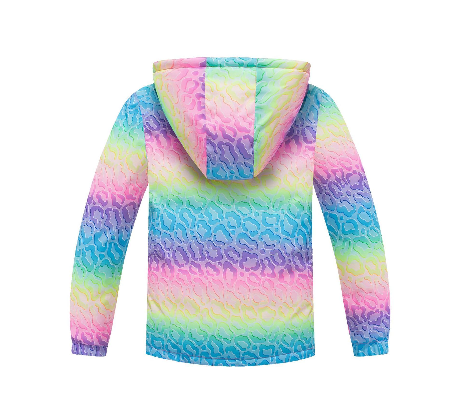 Veste Softshell Fille Polaire Imperméable Veste de Pluie de Sport Enfant Hiver Déperlante et Coupe-vent Manteaux Arc-en-ciel Fleur Blouson Ski à Capuche 1-16 Ans