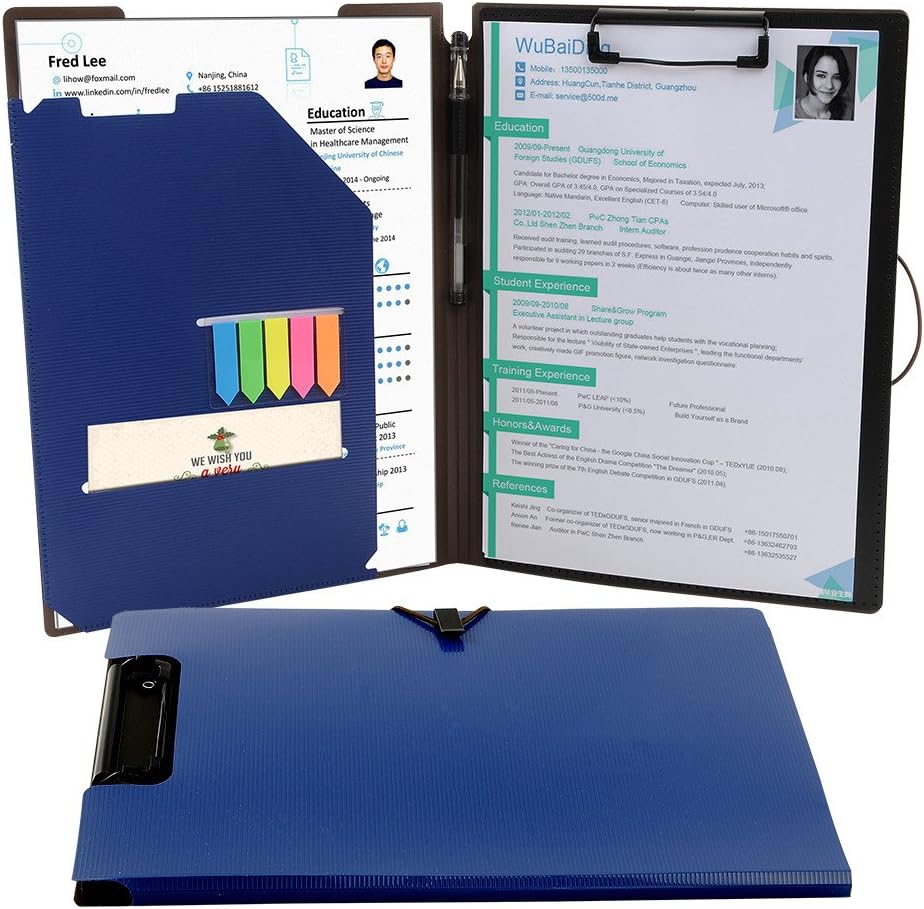 Clipboard Folder File Padfolio Clipboard Storage, Kakbpe Bussiness Letter Size Padfolio with Refillable Notepads, Give a Total of 100 Note Page Markers in Five Colors