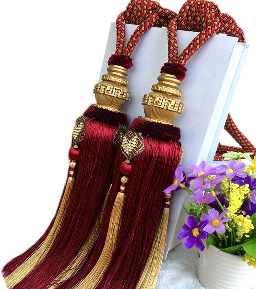1 Pair Handmade Curtain Tiebacks Rope Home Curtain Decorative Tassels Curtain Tiebacks Holdbacks Tassel Curtain Buckle (Jujube red)