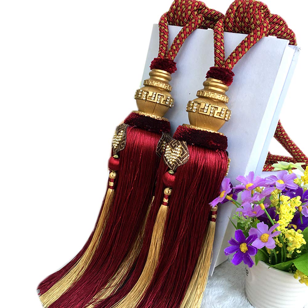 1 Pair Handmade Curtain Tiebacks Rope Home Curtain Decorative Tassels Curtain Tiebacks Holdbacks Tassel Curtain Buckle (Jujube red)