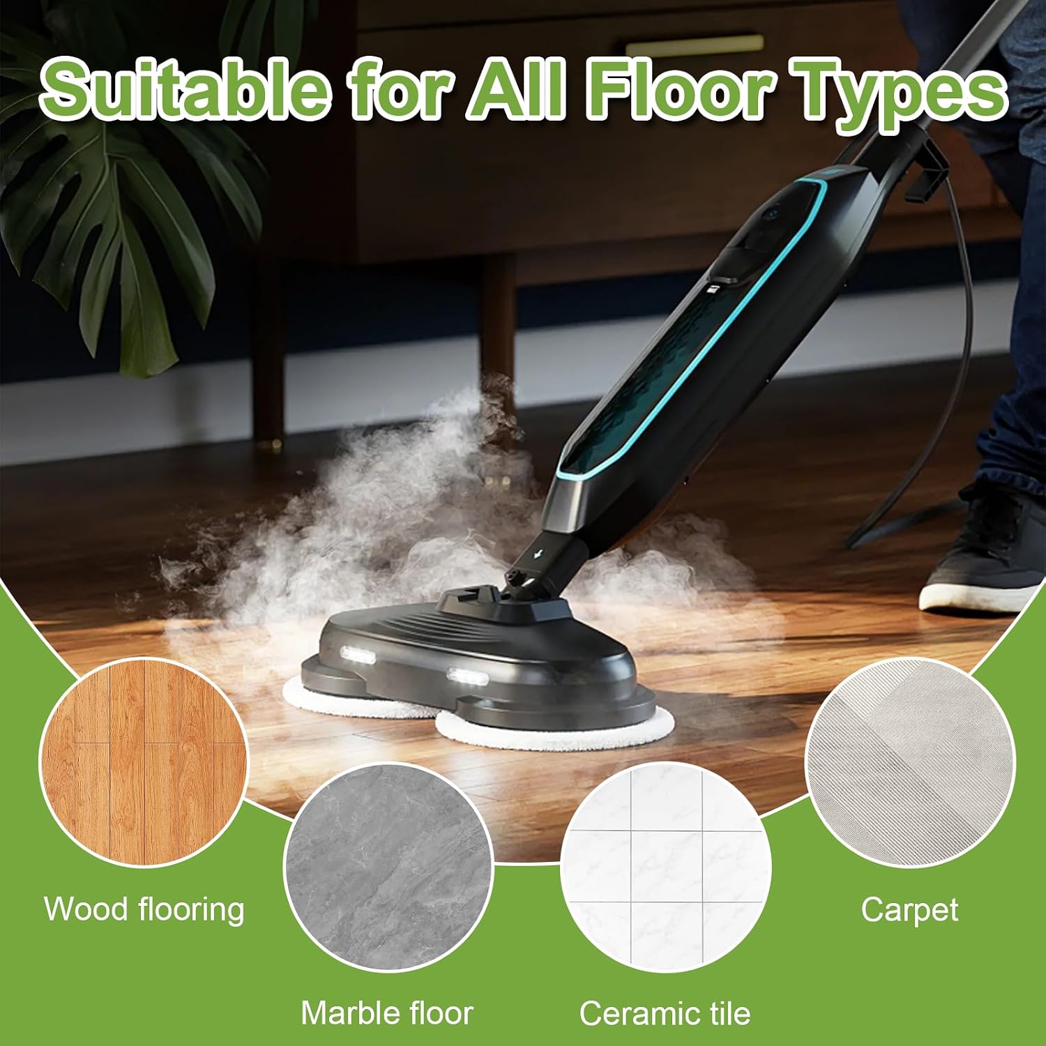 6-Pack Washable Mop Pads Replacement for Pursteam ScrubMaster Steam Mop Cleaner etc – Complete Set for Polishing, Fine Cleaning, and Tough Scrubbing