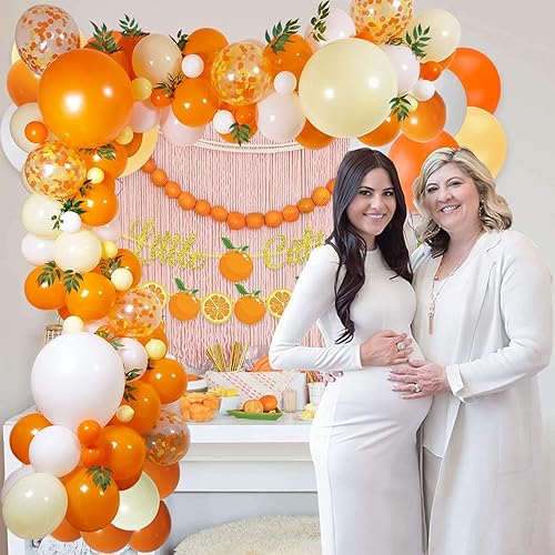 Miniatura 7 de Little Cutie - Globo naranja, amarillo y blanco, decoraciones de baby shower, con hojas de sauce artificiales para cumpleaños, baby shower,