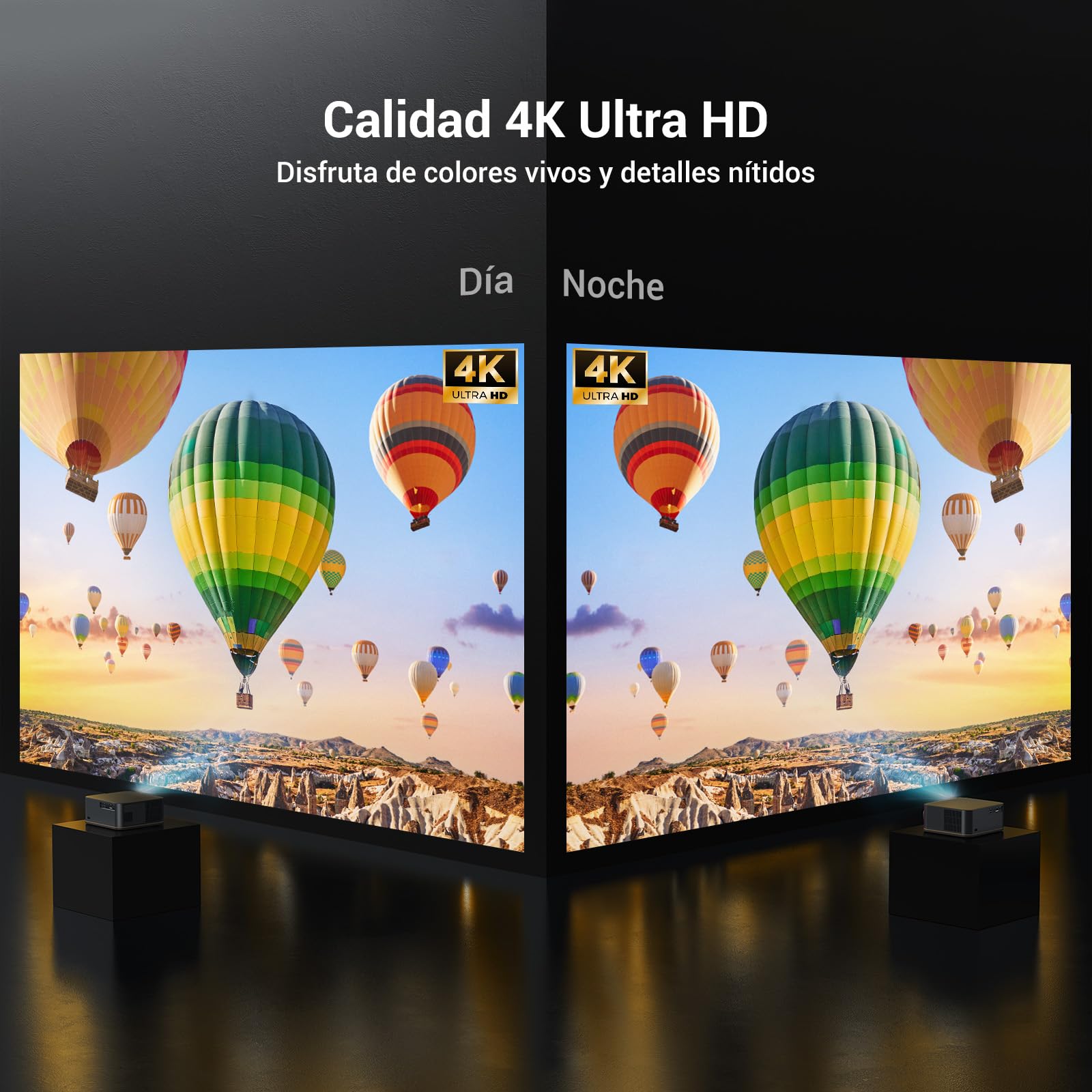 Proyector 4K【1500 ANSI/Auto Focus/Keystone】, HAPPRUN Cine en Casa Projector 38000 Lúmenes, WiFi 6 & Bluetooth 5.2, 300'' Proyectores con 50% Zoom para Movil/TV Stick/PC/PS5