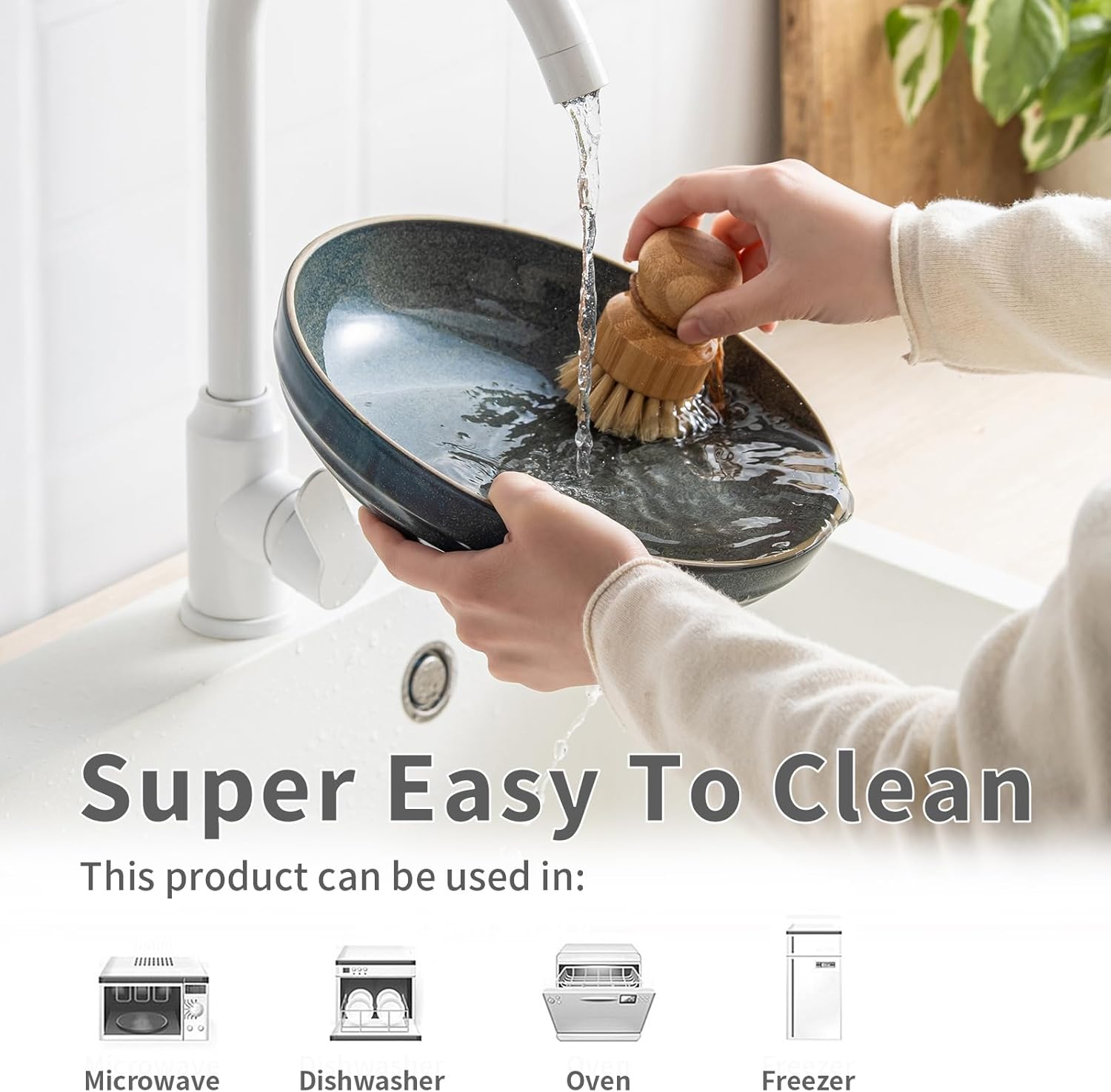 HAPPY KIT 9'' Pasta Bowls, 42oz Pasta Bowls Set of 4, Large Salad Bowl, Ceramic Serving Bowls,Double Reactive Glaze, Ideal for Housewarming, Festivals, Microwave Safe (Peacock Blue) - Image 5